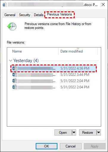 restore previous versions
