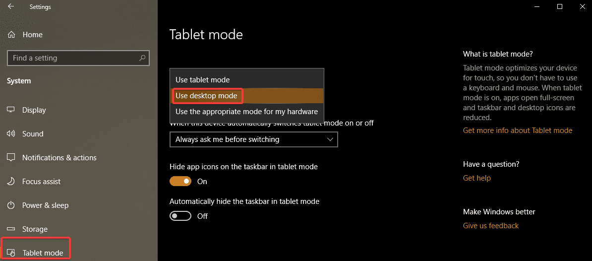 Disable Tablet Mode