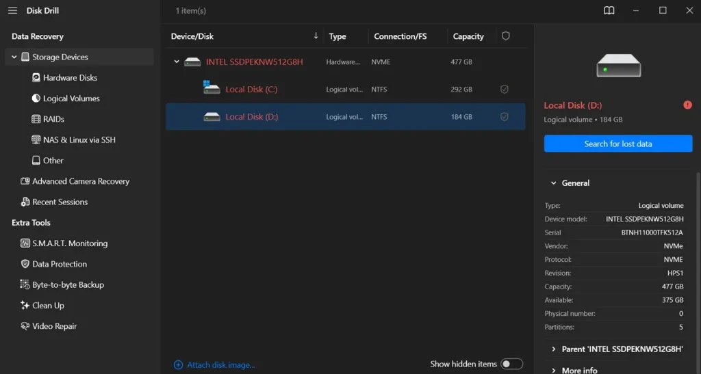 disk drill search for lost data