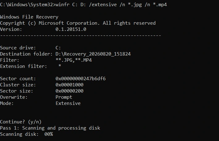 scanning process windows file recovery