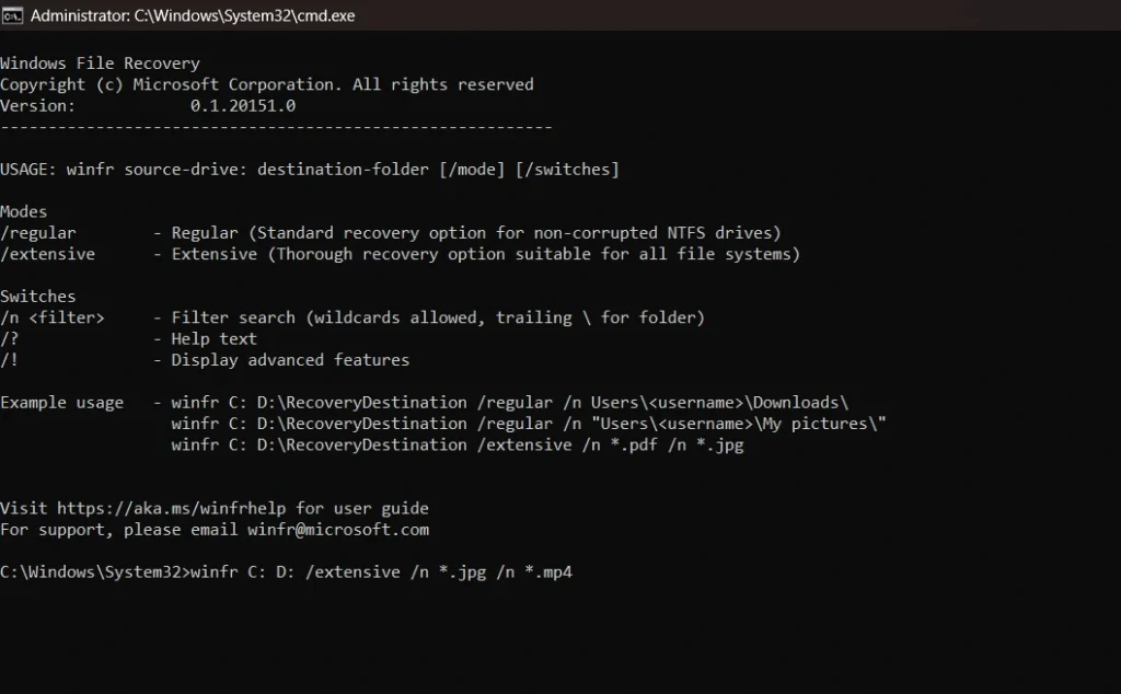 type command windows file recovery