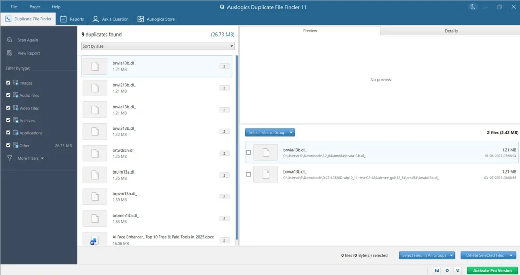 auslogics duplicate file finder delete files 