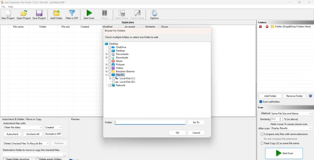 duplicate file finder pro select drive for scan