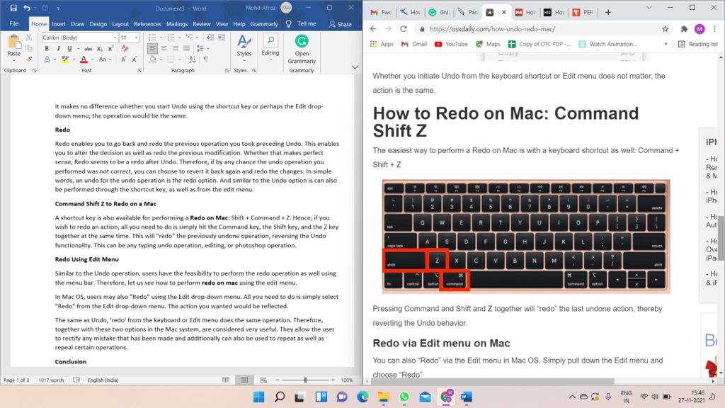 Command Shift Z to Redo on a Mac