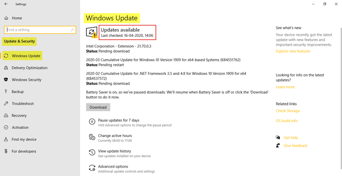 windows available updates