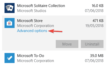 Microsoft Store option