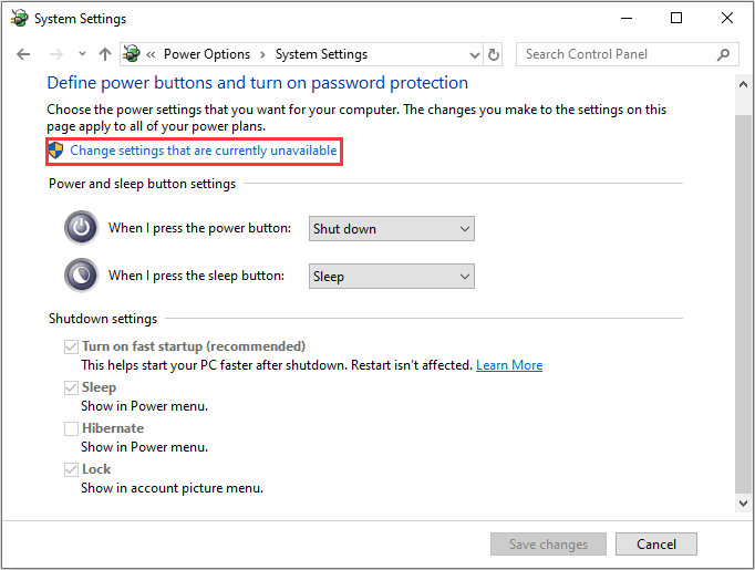Change settings that are currently available