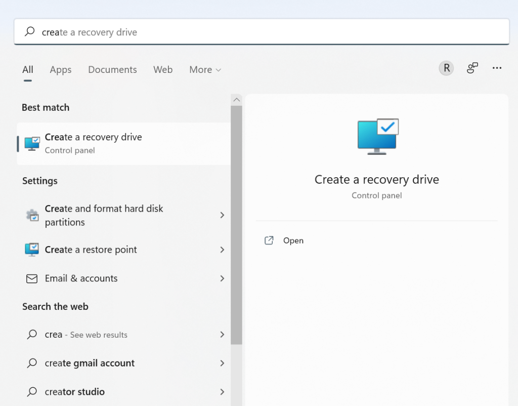 Create a recovery drive