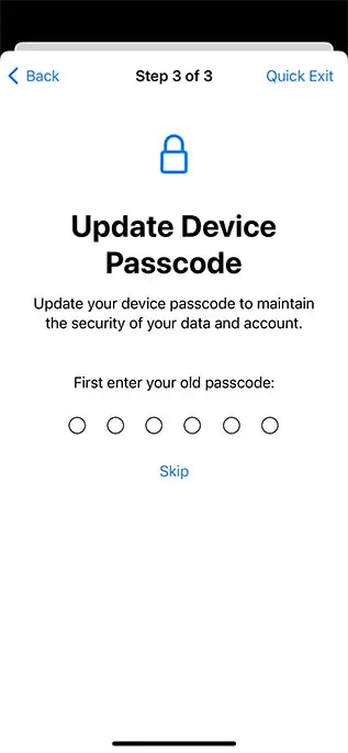 update device passcode