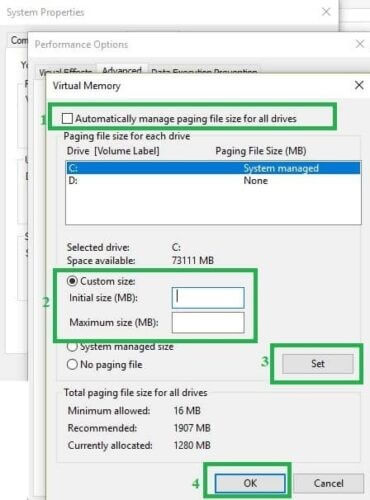manage paging file size
