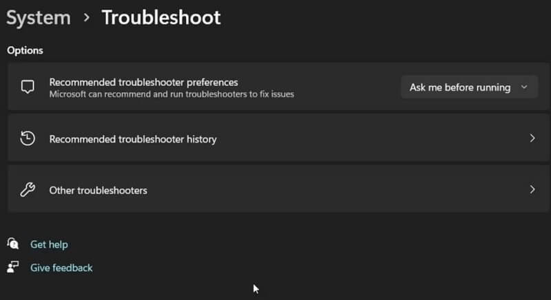  troubleshooters option