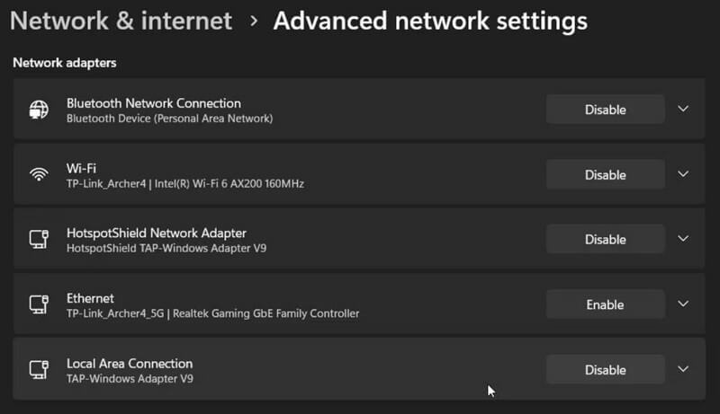 8. advanced network settings