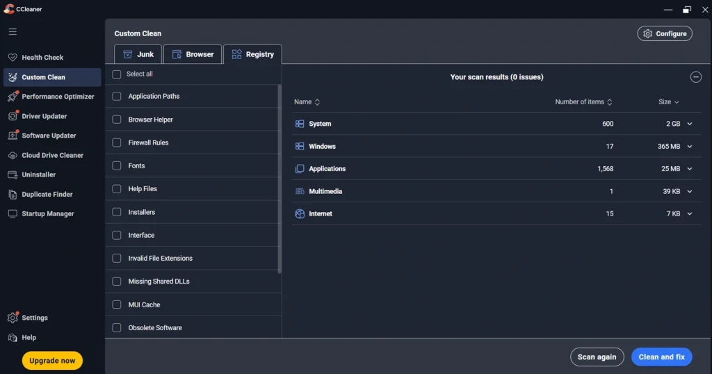 ccleaner registry cleaner feature