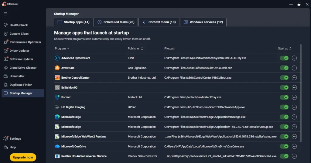 ccleaner startup manager