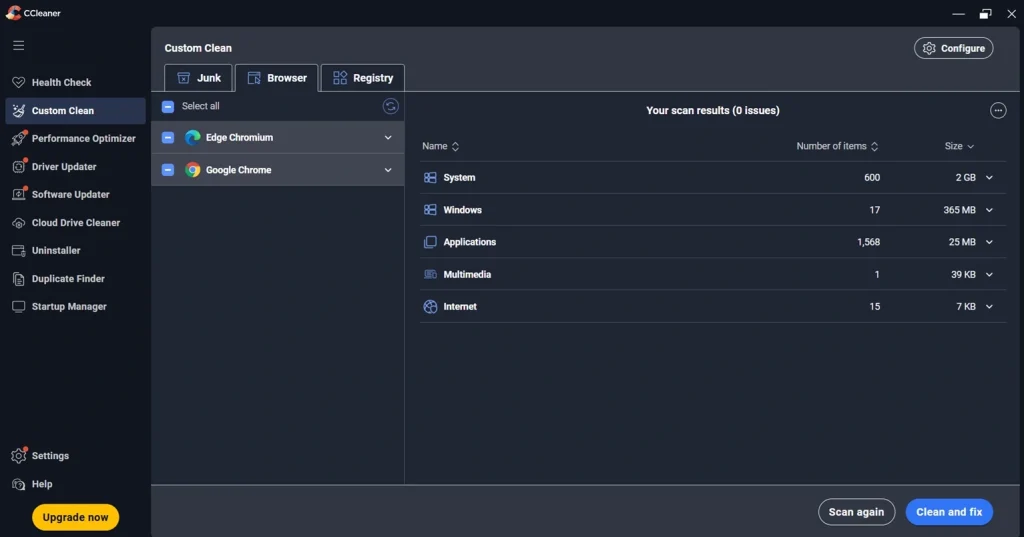 Ccleaner custom clean advance pc optimization