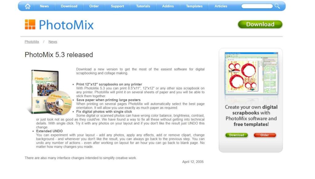 PhotoMix 5.3 digital scrapbooking software