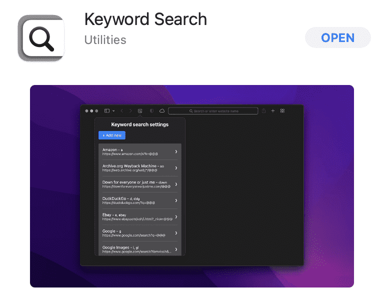 Keyword Search extension for safari
