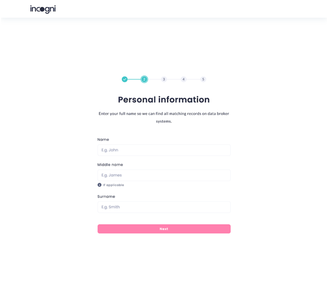 personal information page Incogni