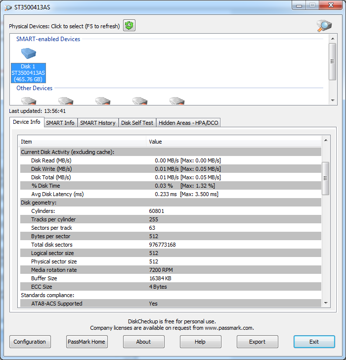 PassMark DiskCheckup HDD Diagnostic tool