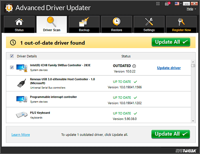 advanced driver updater scan results