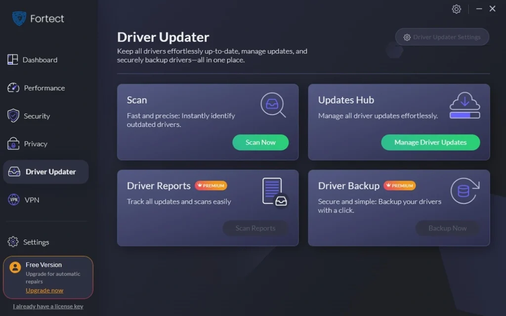 fortect driver updater feature