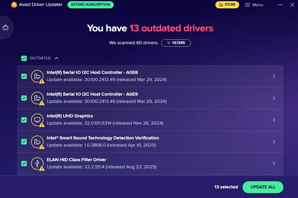 update all button avast driver updater