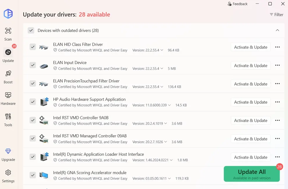 update drivers driver easy