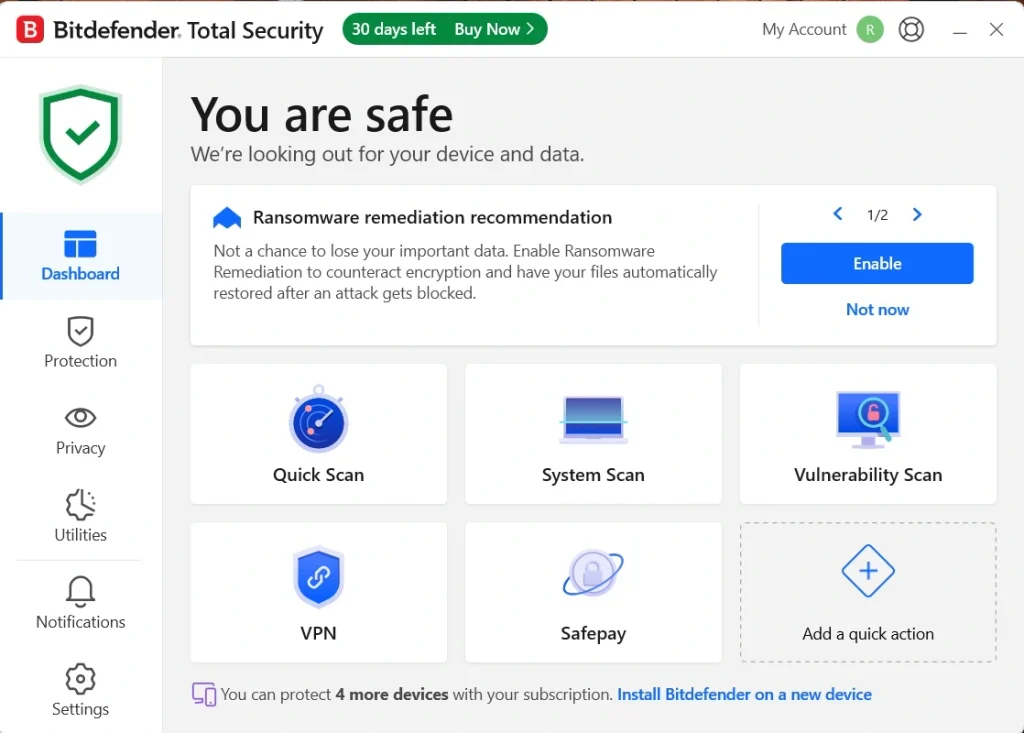 bitdefender click quick scan button