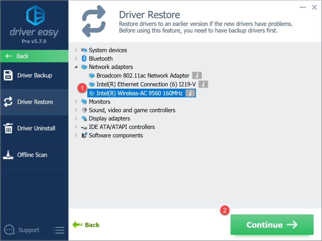 driver restore option