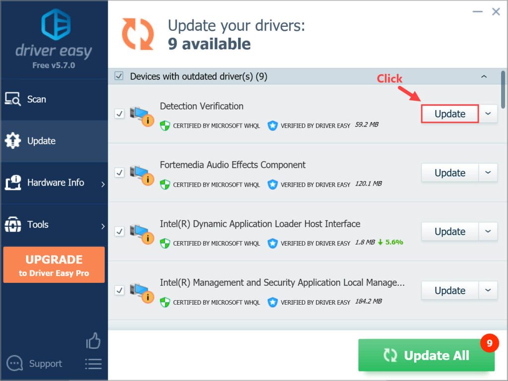 one click update in driver easy