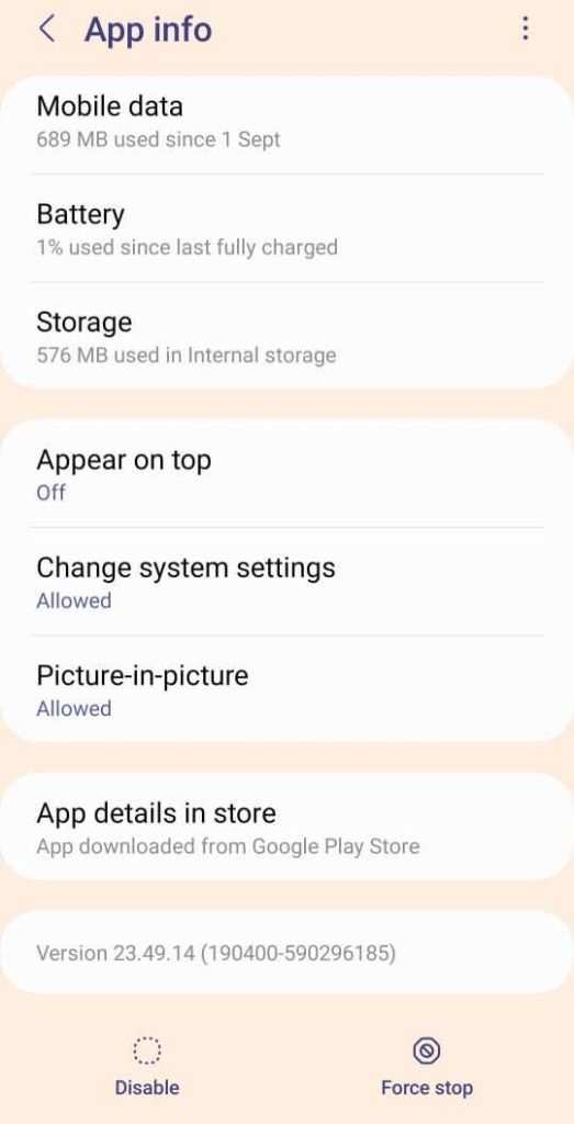 App info of Google play services