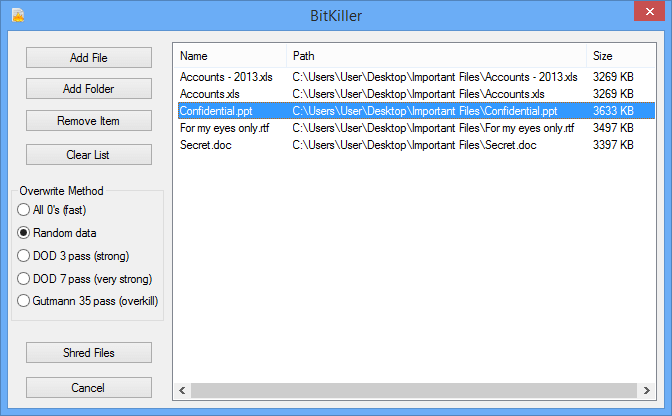 BitKiller file shredder