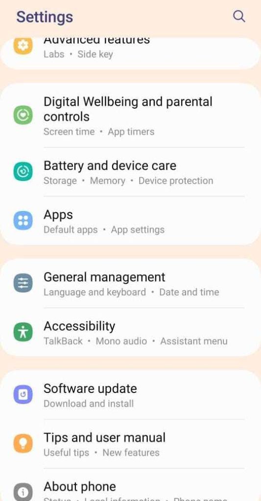 device apps list from settings