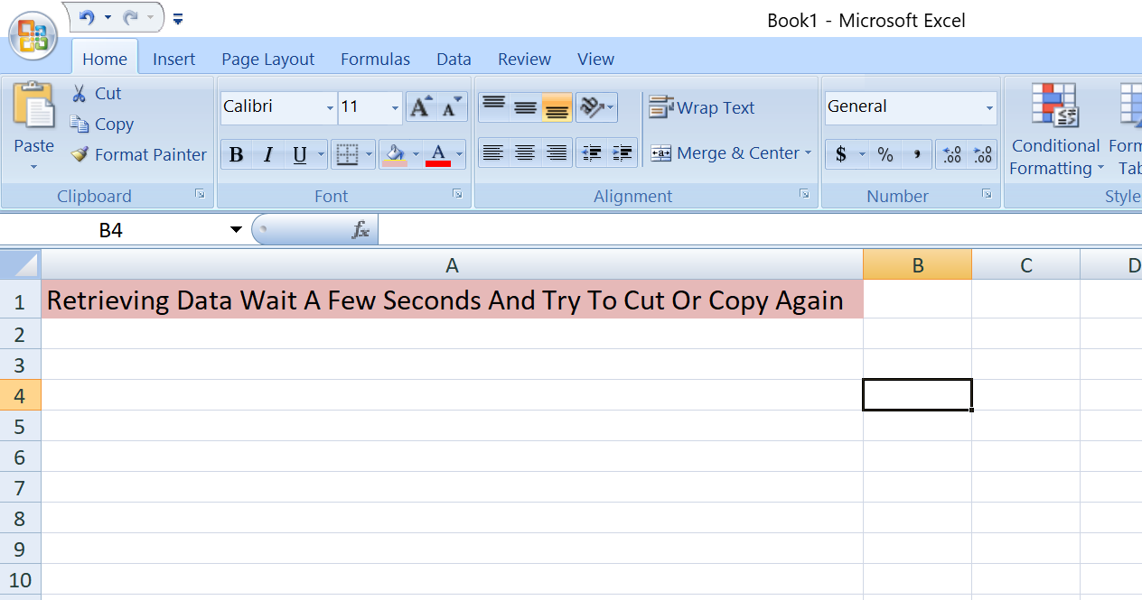Retrieving Data Wait A Few Seconds And Try To Cut Or Copy Again
