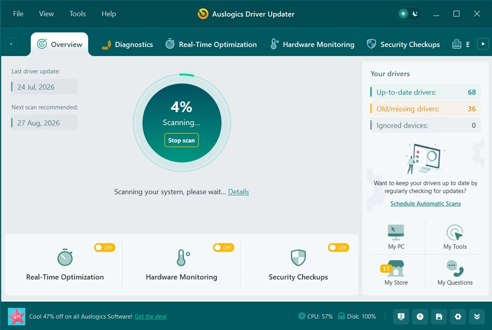 auslogics driver updater scanning process