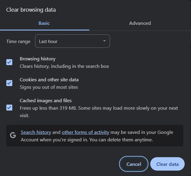 clear browsing data history on chrome