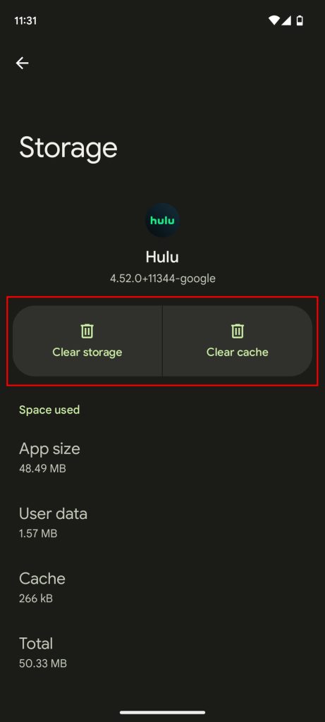 Clear Hulu app cache
