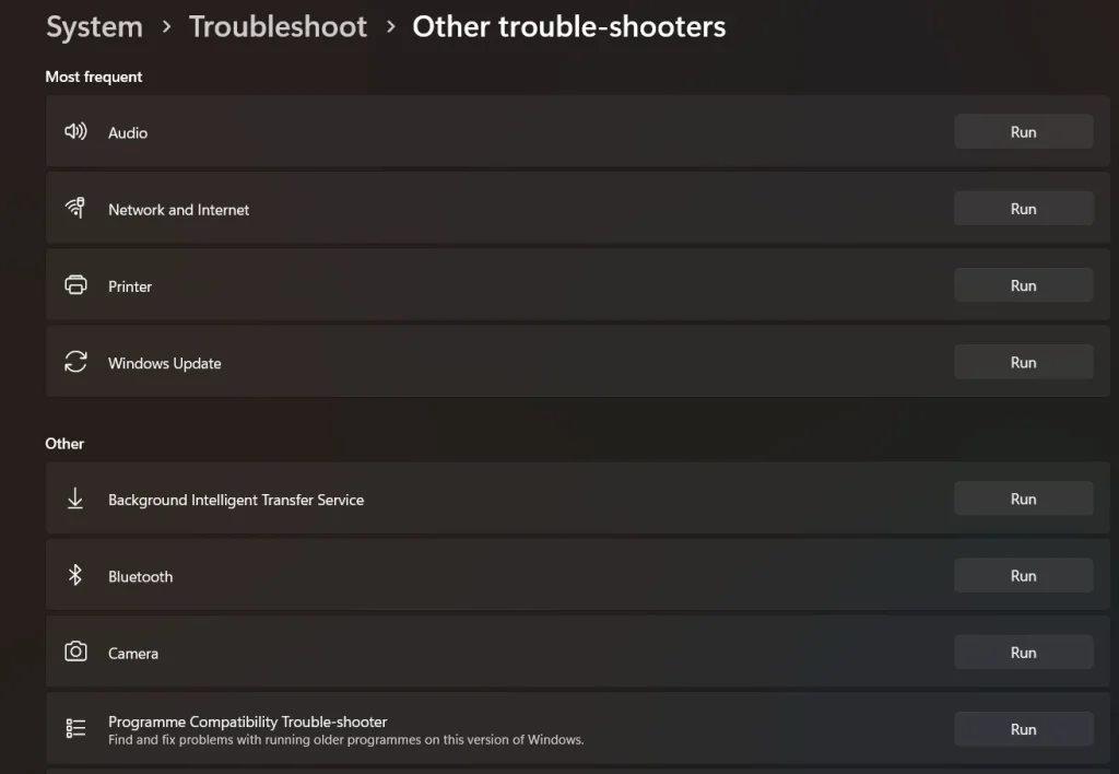 Run the Built-in Troubleshooters