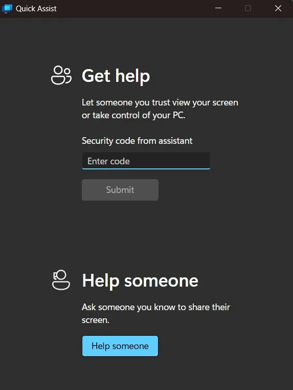 Use Quick Assist for Remote Help