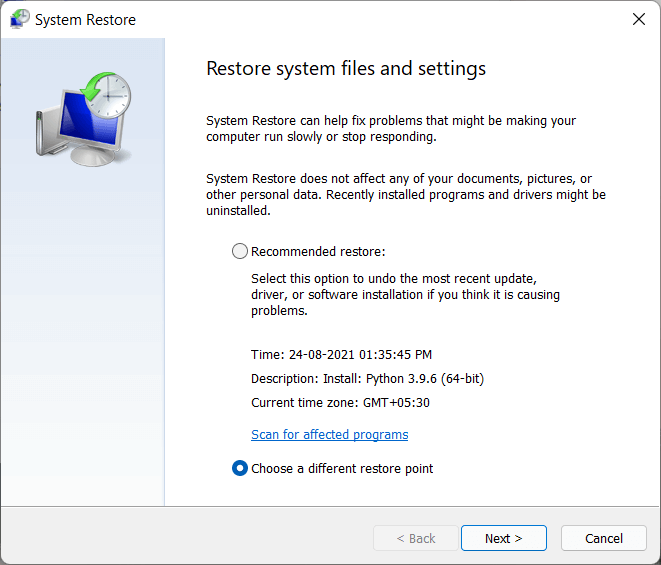 choose a restore point