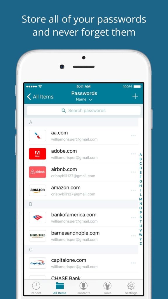 dashlane password management app for iPhone