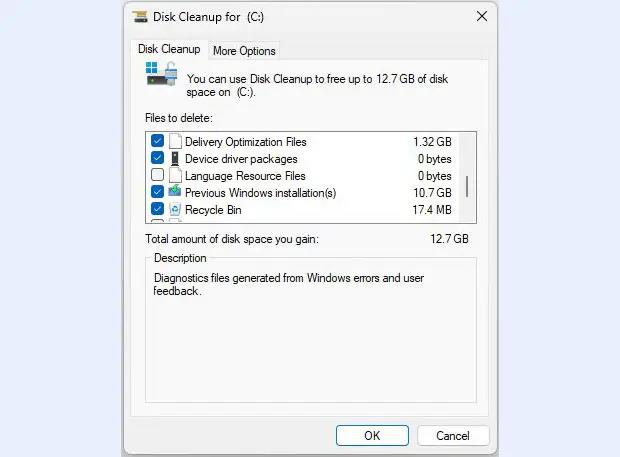 disk cleanup option in windows