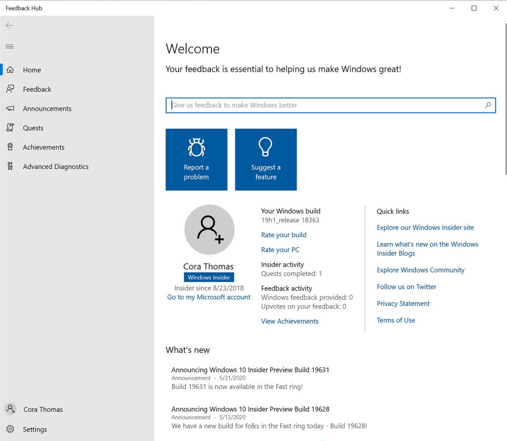 feedback hub app in Windows 11