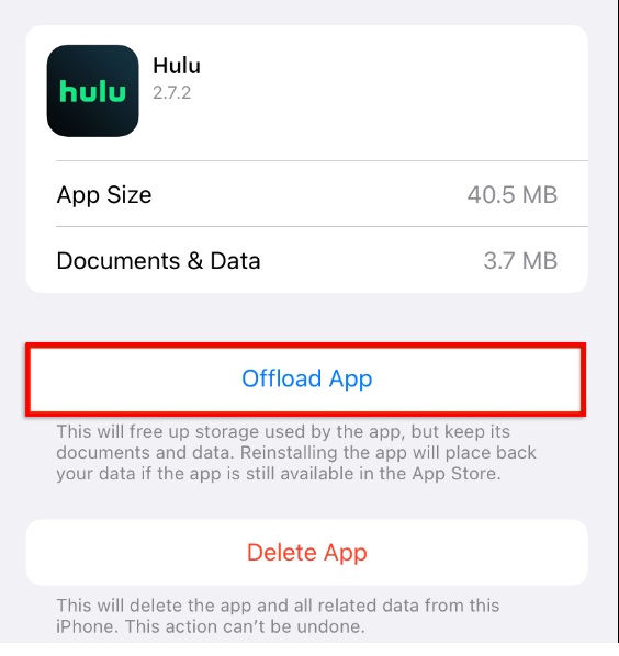 offload the Hulu app