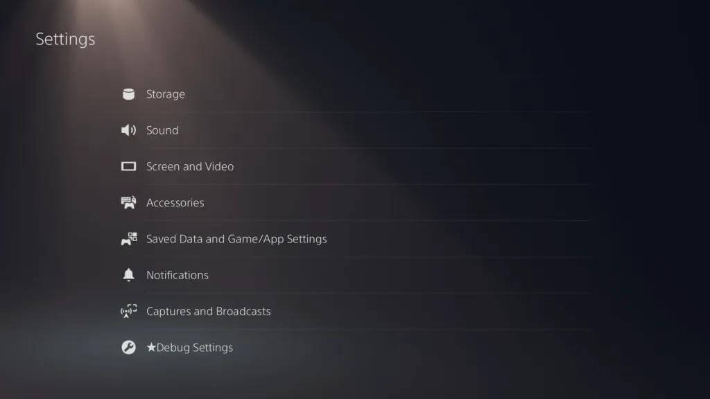 settings option in ps5
