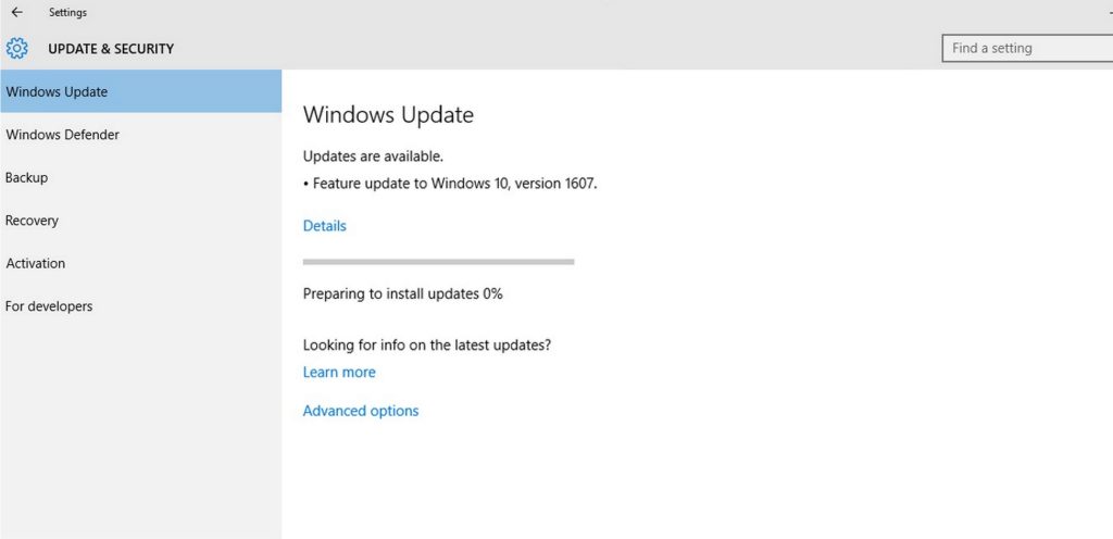 check for Windows 10 update