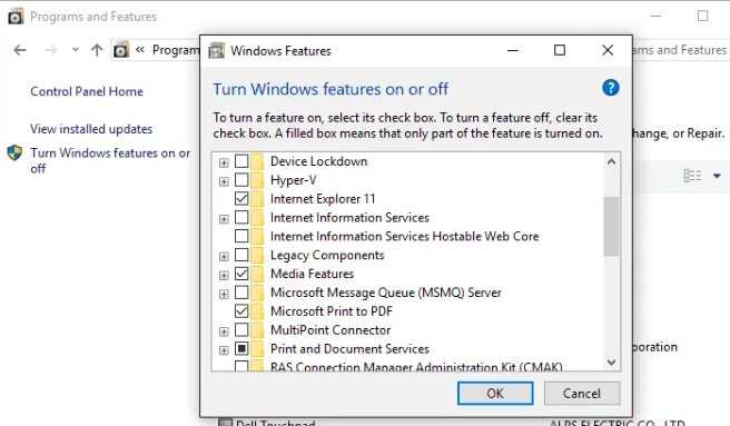 enable ie11 in Windows features