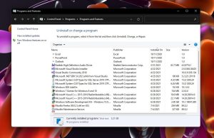 Programs And Features Settings in Windows 11 - Open/Enable/Disable