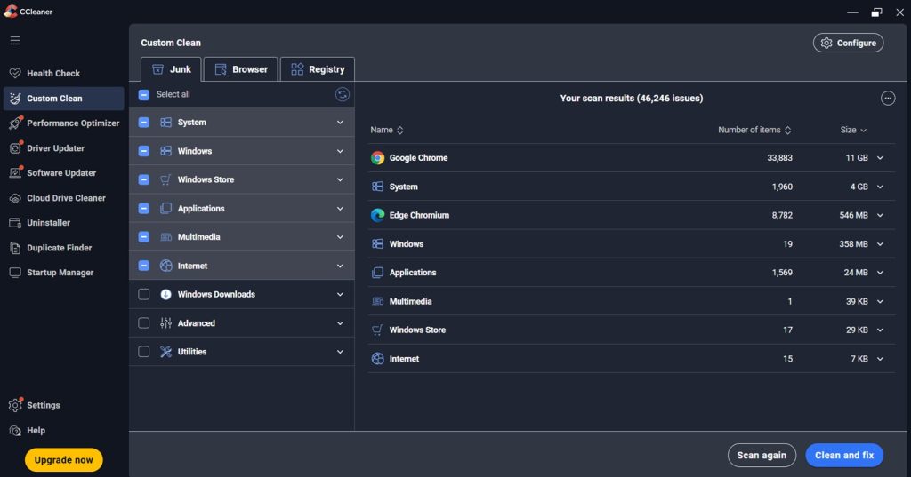 ccleaner custom clean tab