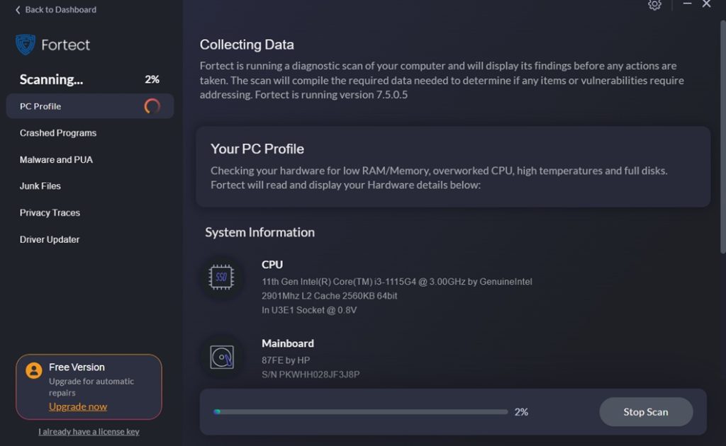 fortect pc cleaner scanning process